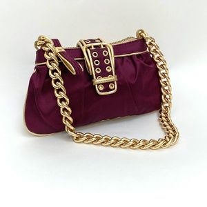 Bordeaux Satin Gold Chain Strap Evening Bag